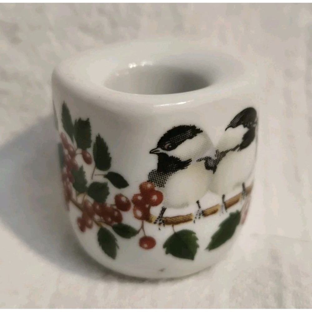 VINTAGE Christmas Candle Holder Birds Chickadee Funny Designs Germany Mini 1"x1"